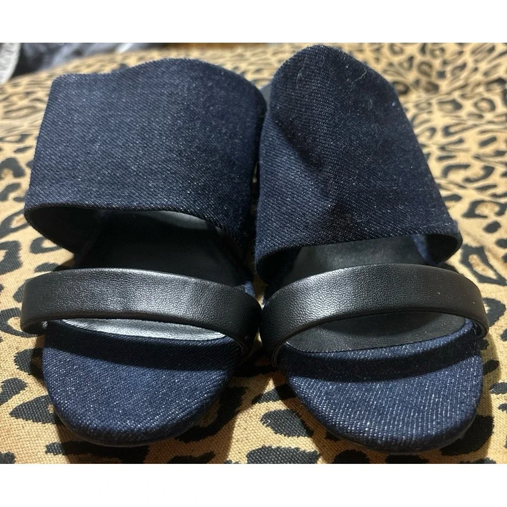 3.1 Phillip Lim Denim & Black Leather Double Strap Cube Sandals,‎ Size 8.5/39
